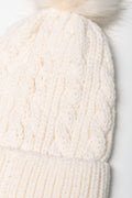 Faux Fur Pom Pom Chunky Knit Beanie Cream (1)