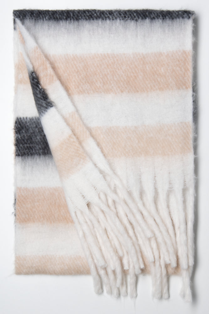 Stripe Fuzzy Blanket Scarf Natural