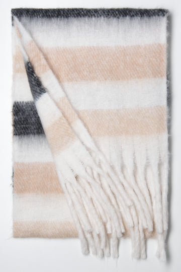 Stripe Fuzzy Blanket Scarf Natural