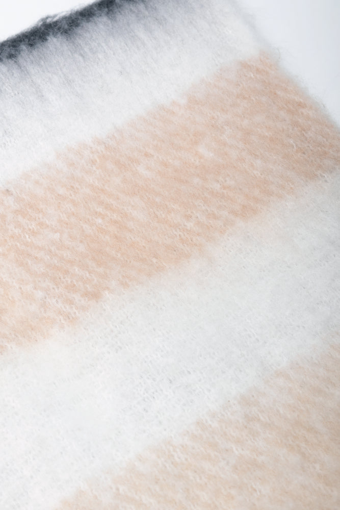 Stripe Fuzzy Blanket Scarf Natural