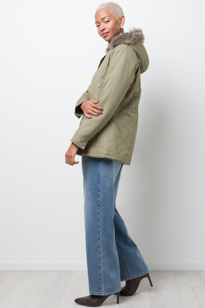 Parka Jacket With Fur Trim Green