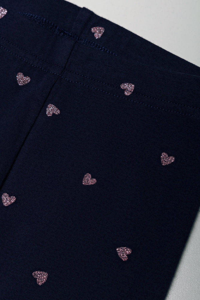 Glitter Heart Leggings Navy