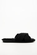 Rib Open Toe Slippers Black (1)