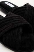 Rib Open Toe Slippers Black (2)