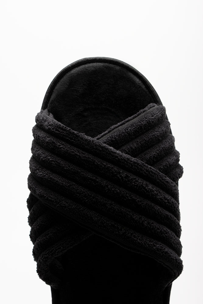 Rib Open Toe Slippers Black (4)