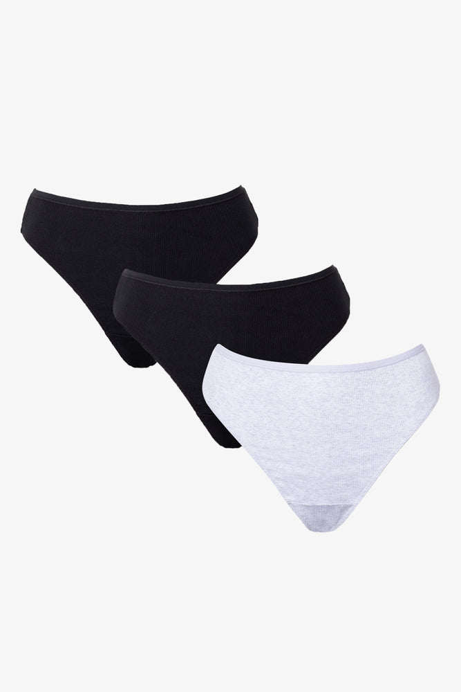 3 Pack Cotton Thongs Black And White