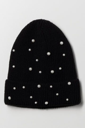 Pearl Detail Beanie Black