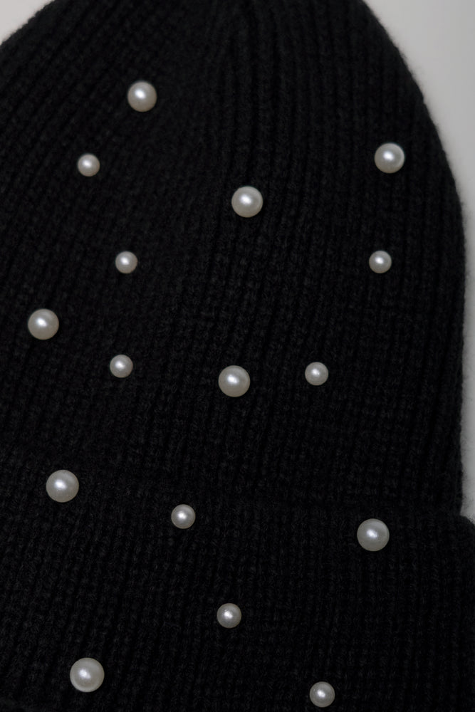 Pearl Detail Beanie Black (1)