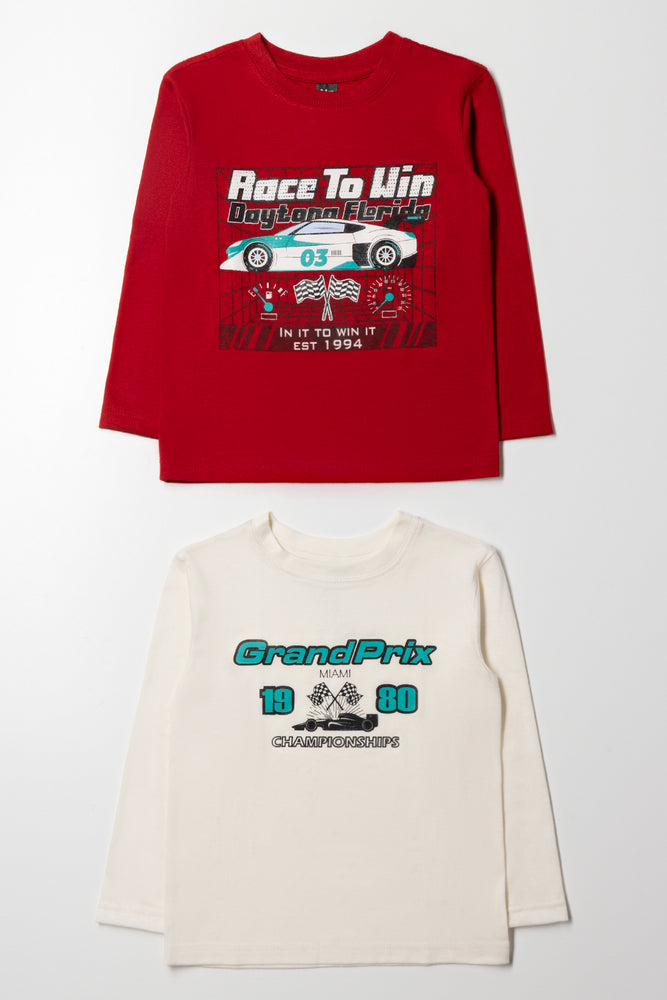 2 Pack Race Car Long Sleeve T-Shirts Cream And Red