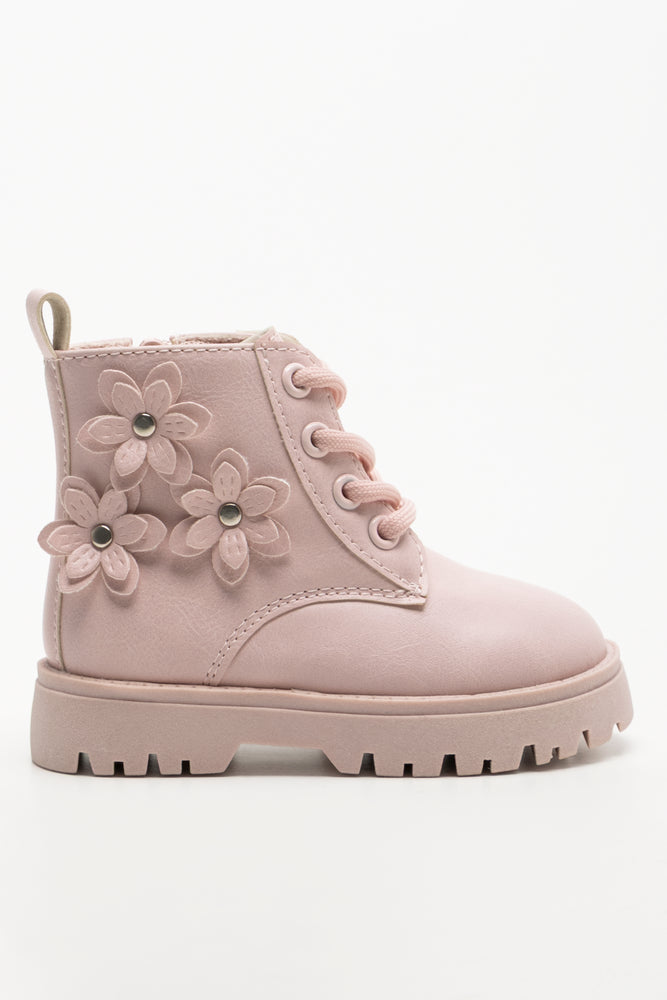 Flower Trim Boots Pink