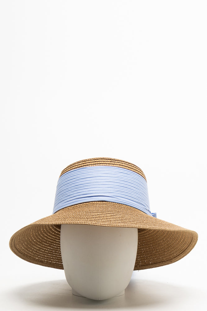 Striped Straw Narrow Brim Hat Blue