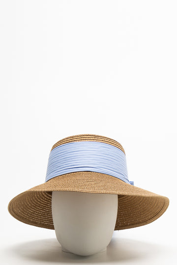 Striped Straw Narrow Brim Hat Blue