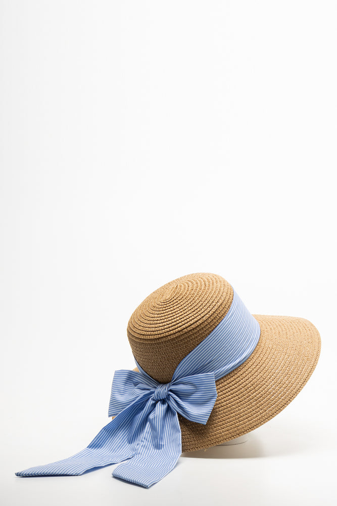 Striped Straw Narrow Brim Hat Blue (1)