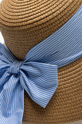 Striped Straw Narrow Brim Hat Blue (2)