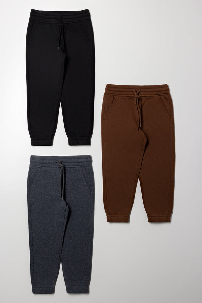 3 Pack Trackpants Brown, Dark Grey And Black