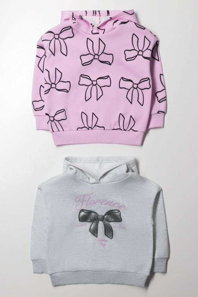 2 Pack Bow Hoodies Pink And Grey
