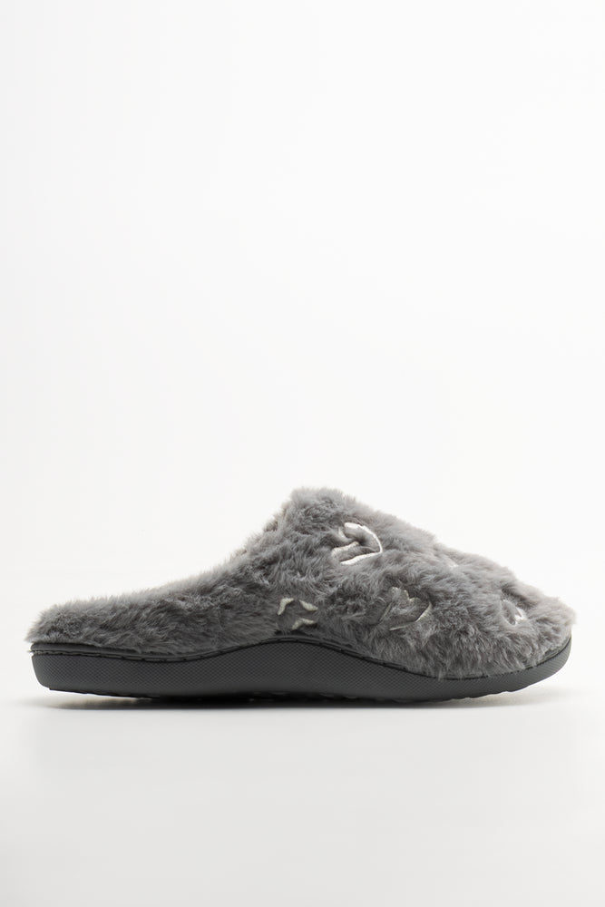 Embroidered Slippers Grey