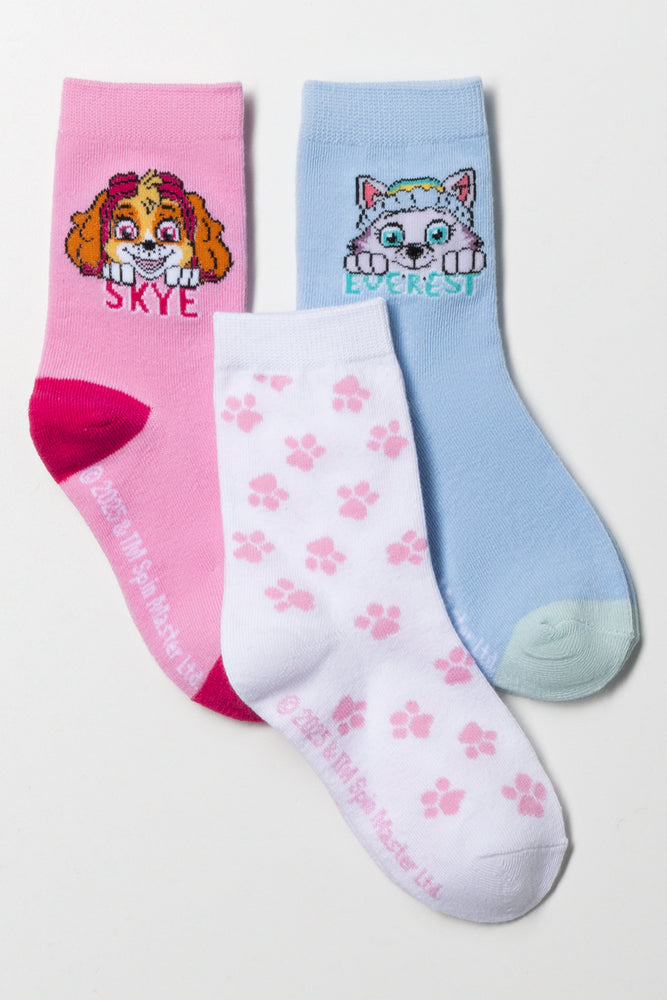 Paw Patrol 3 Pack Anklet Socks White, Pink And Blue