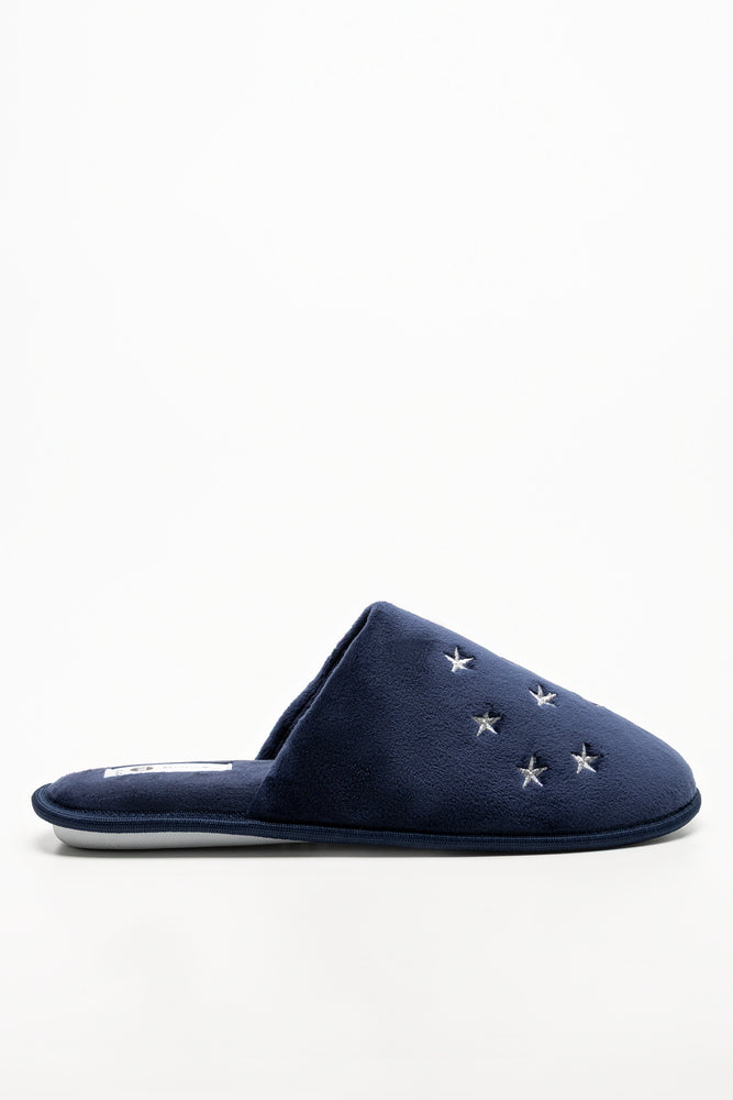 Star Trim Closed Toe Slippers Navy