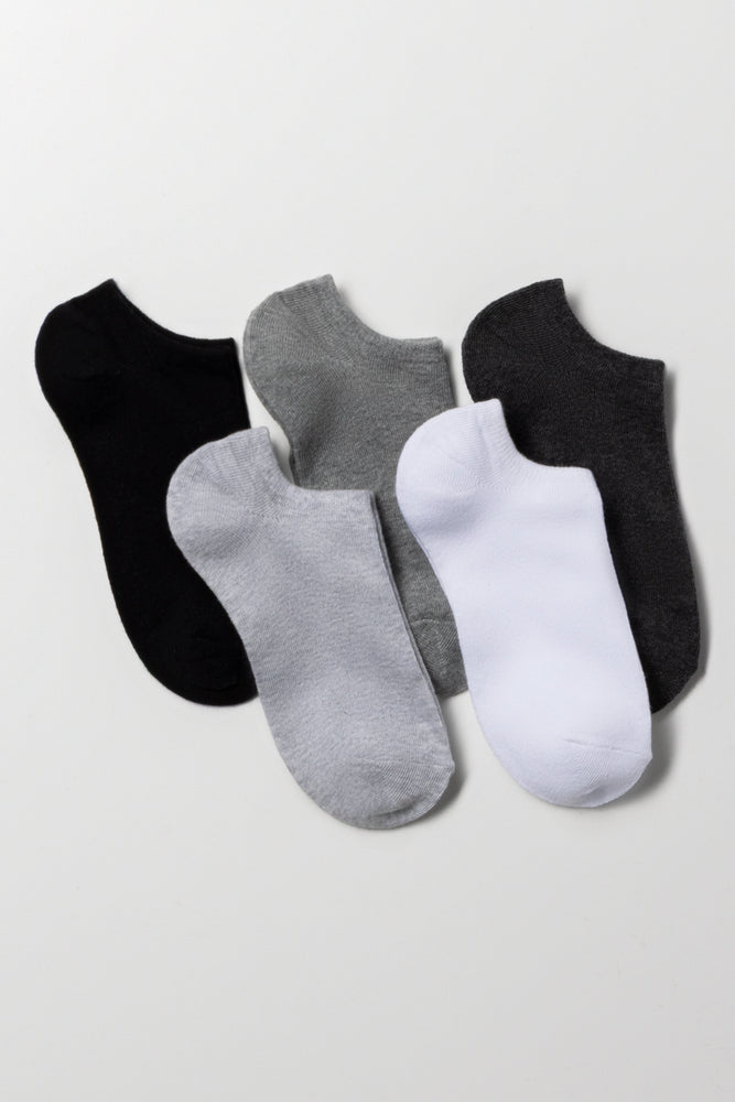 5 Pack Lowcut Socks Grey, Black And White