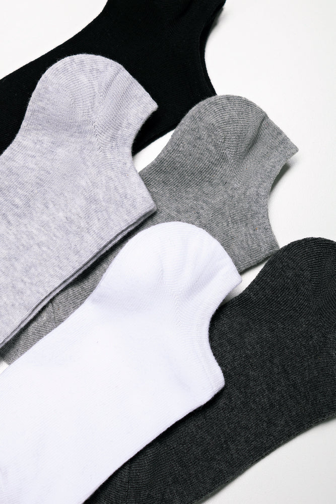 5 Pack Lowcut Socks Grey, Black And White