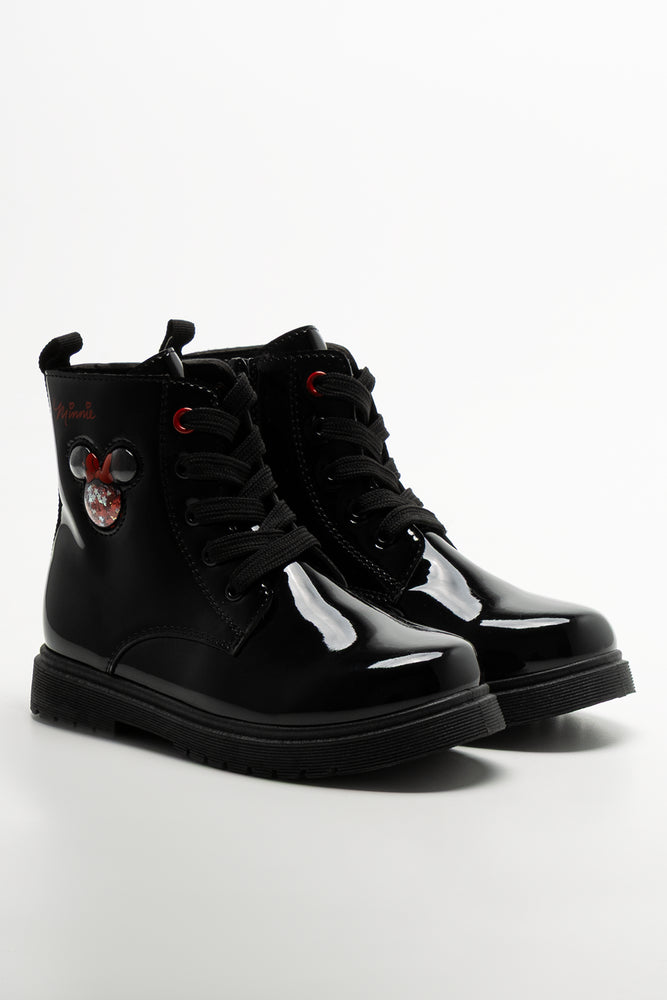 Minnie Mouse Glitter Face Boots Black