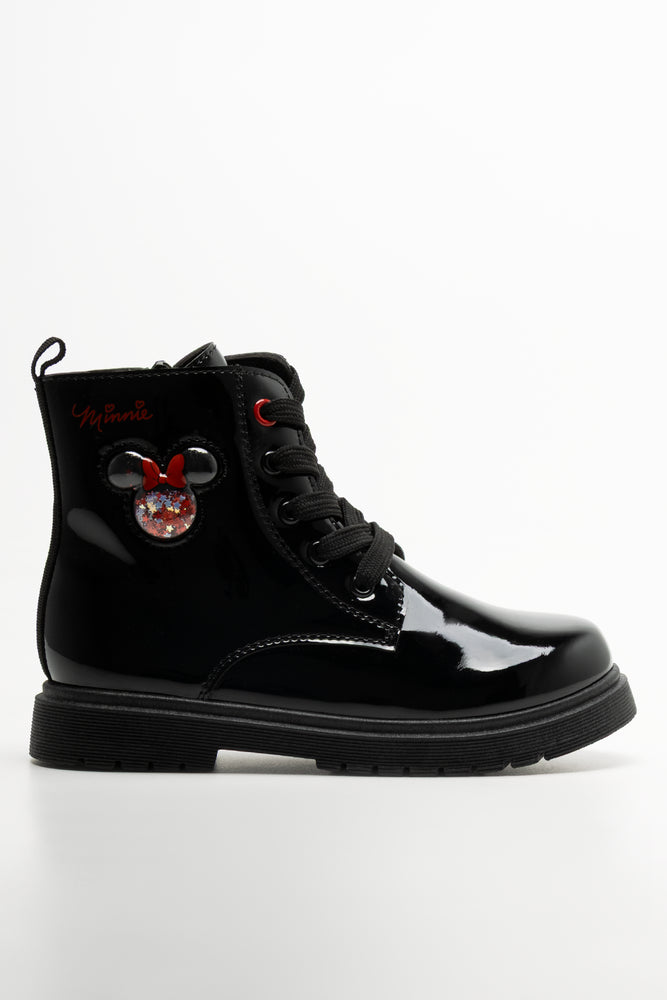 Minnie Mouse Glitter Face Boots Black