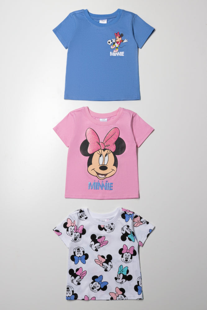 Minnie Mouse 3 Pack T-Shirts Pink, Blue And White