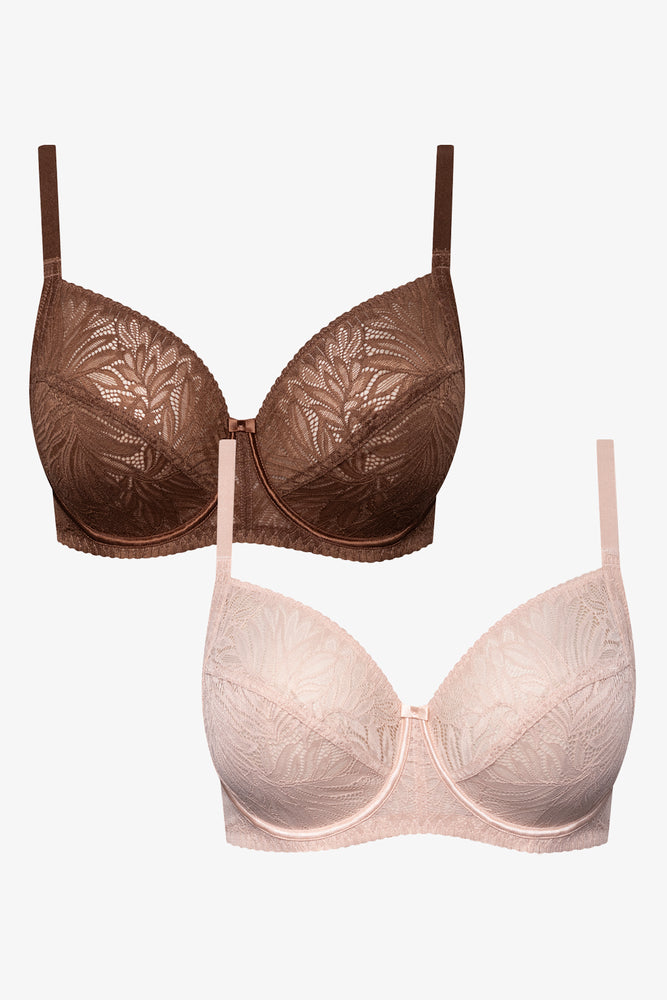 Plus Size 2 Pack Lace Non Padded Underwire Bras Brown And Natural