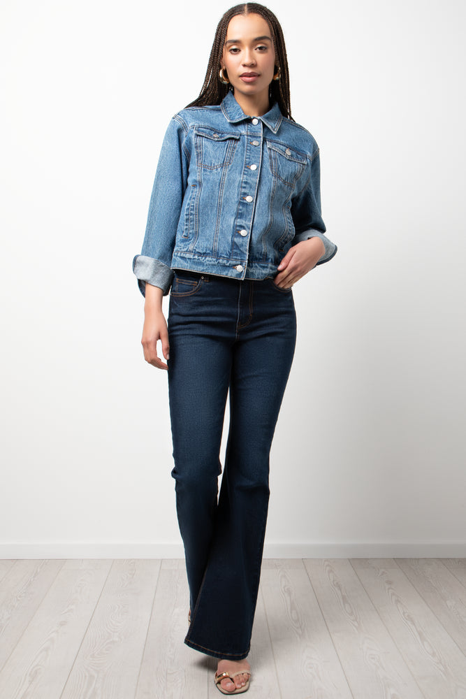 Flare Leg Denim Jeans Dark Blue