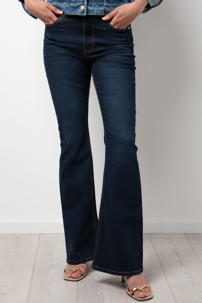 Flare Leg Denim Jeans Dark Blue