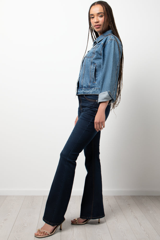 Flare Leg Denim Jeans Dark Blue (2)