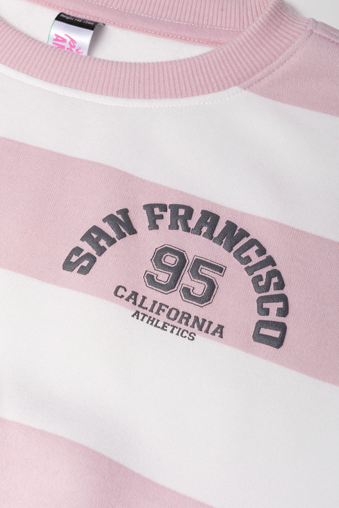 Stripe Crew Neck Tracktop Pink And White