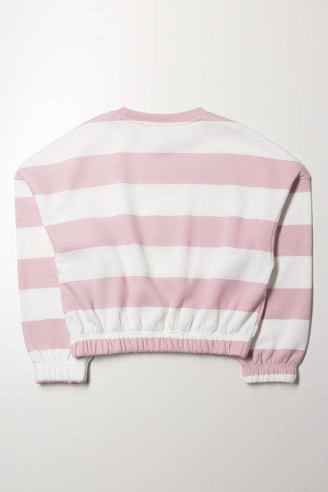 Stripe Crew Neck Tracktop Pink And White (2)