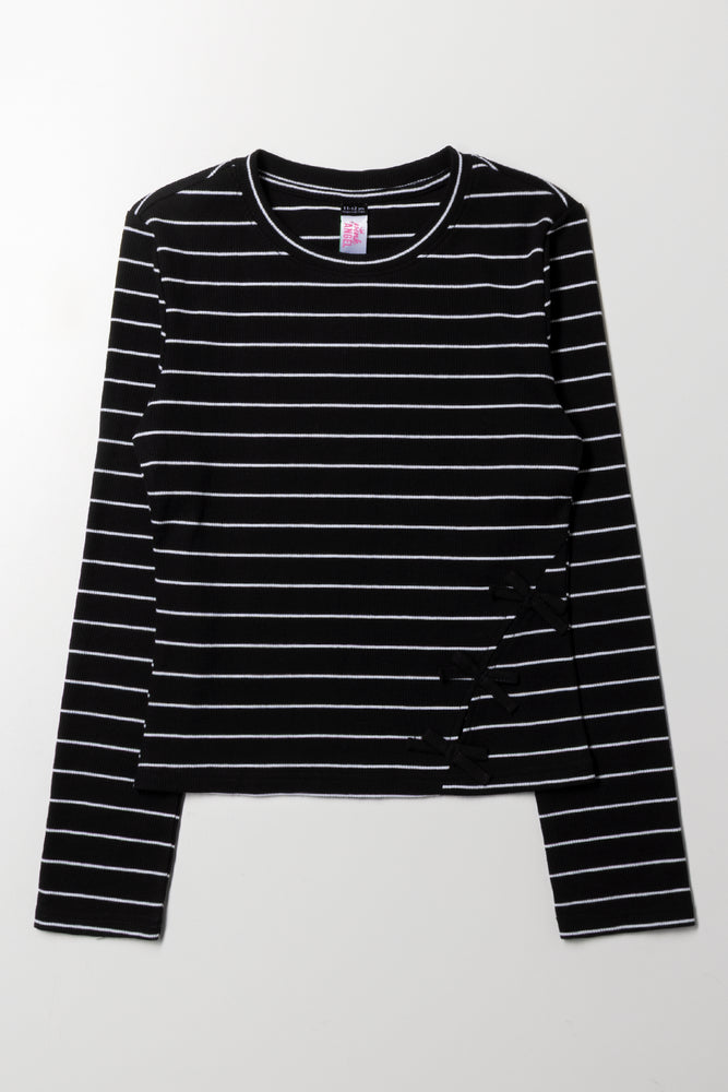 Bow Long Sleeve Top Black And White