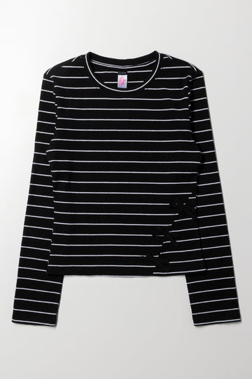 Bow Long Sleeve Top Black And White