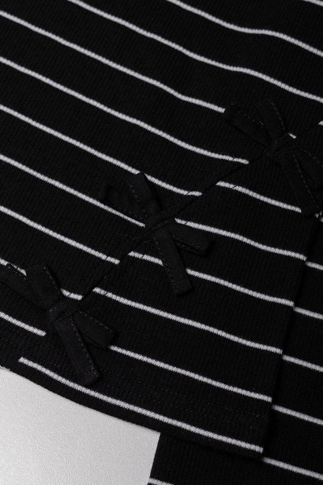Bow Long Sleeve Top Black And White (1)