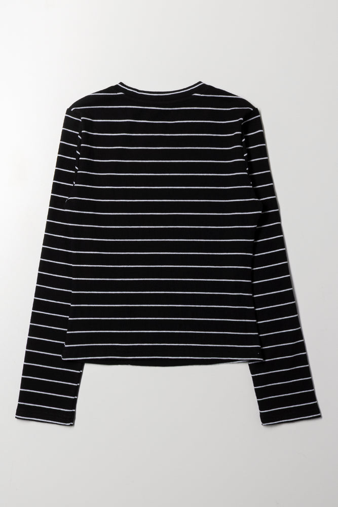 Bow Long Sleeve Top Black And White (2)