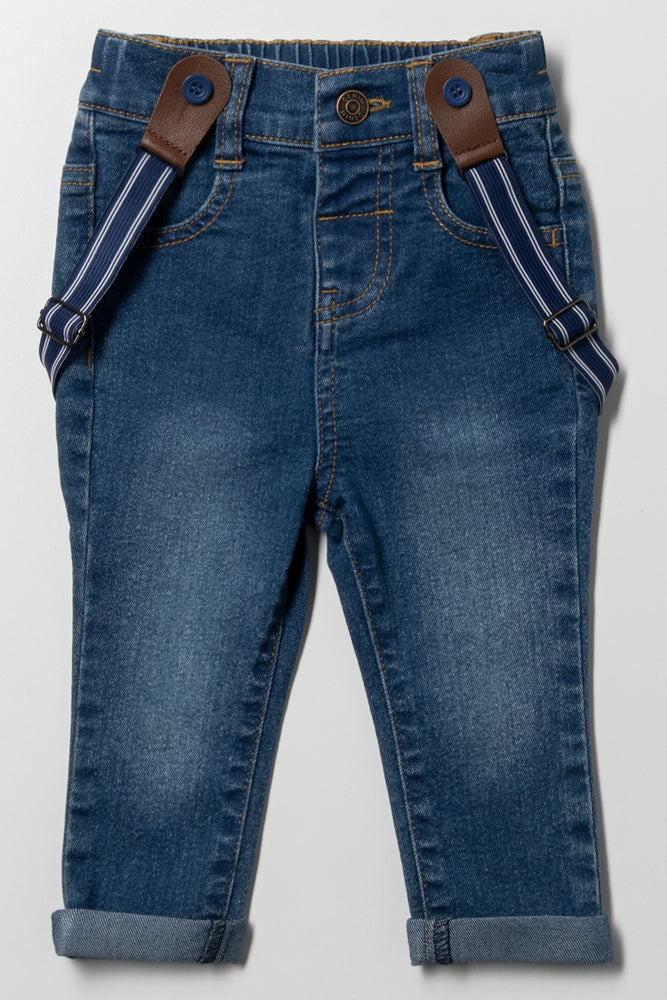 Denim Jeans With Braces Blue