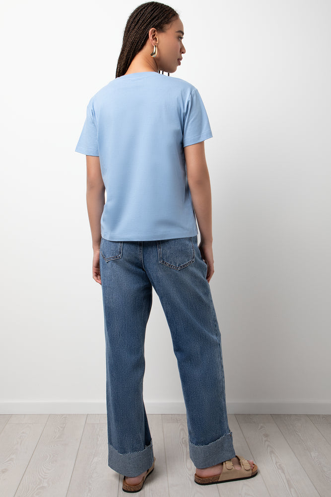 Crew Neck Short Sleeve Regular Fit T-Shirt Blue (2)