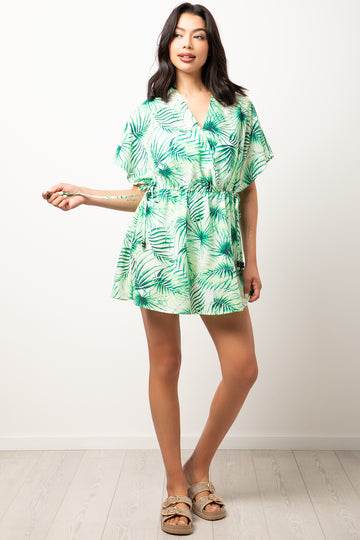 Side Tie Short Kaftan Green
