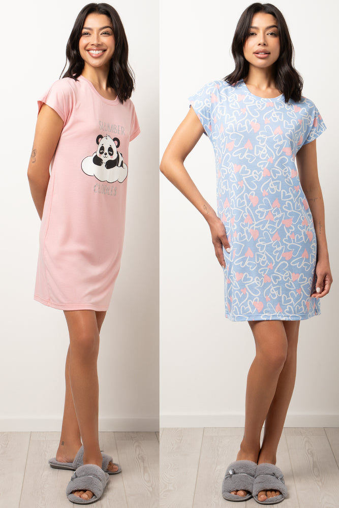 2 Pack Panda Hearts Slumber Cuddles Blue And Pink