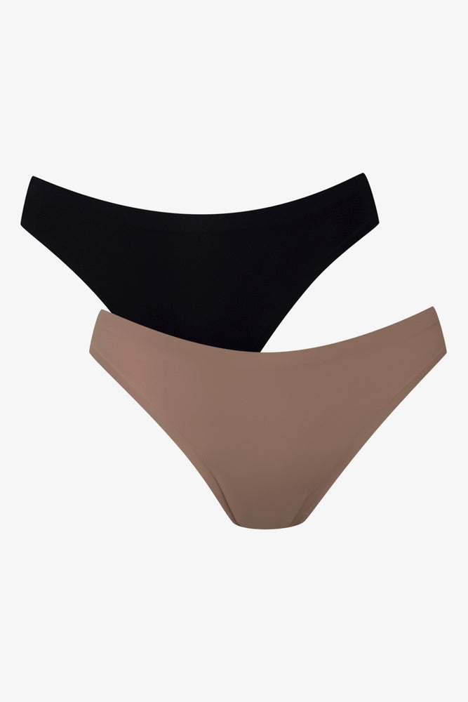 2 Pack Bonded Thong Panties Black And Natural