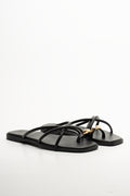Metal Trim Toe Post Mule Sandals Black