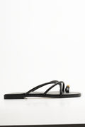Metal Trim Toe Post Mule Sandals Black (1)