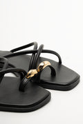 Metal Trim Toe Post Mule Sandals Black (2)