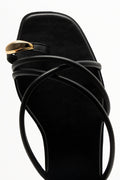 Metal Trim Toe Post Mule Sandals Black (4)