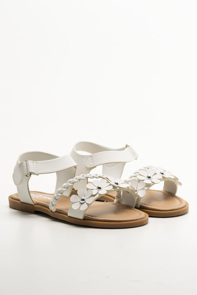 Braided Flower Sandals White