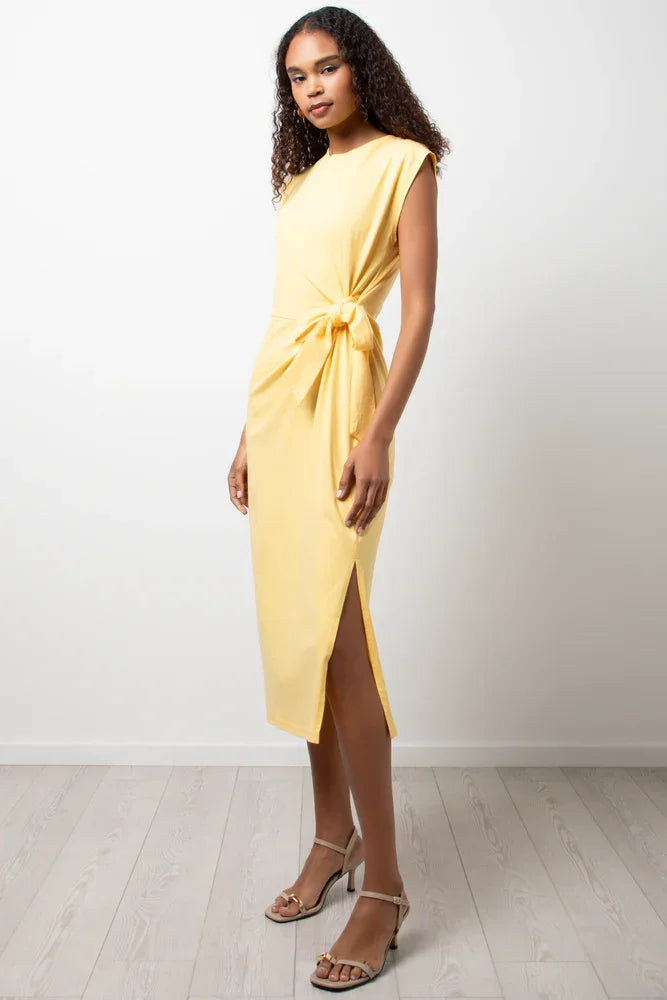 Midi T Shirt Dress With Knot Detail Yellow (1)