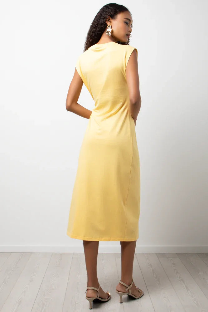 Midi T Shirt Dress With Knot Detail Yellow (2)